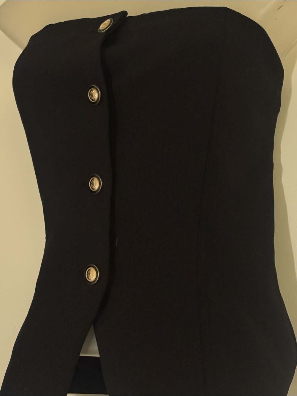 White House Black Market Black Strapless Button Front top